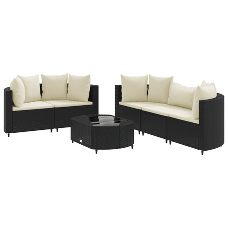 6-delige Loungeset met kussens poly rattan zwart - AllerleiShop