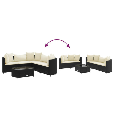 6-delige Loungeset met kussens poly rattan zwart - AllerleiShop