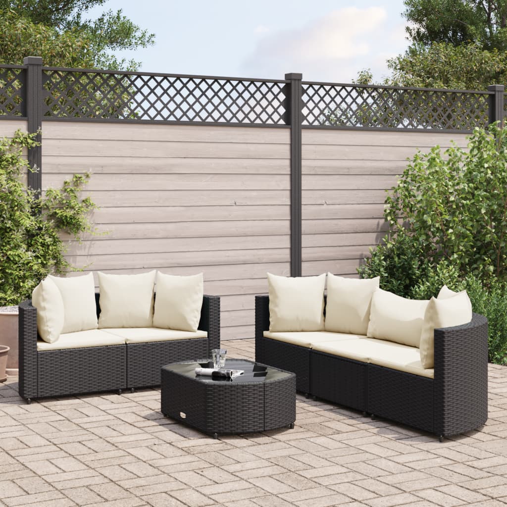 6-delige Loungeset met kussens poly rattan zwart - AllerleiShop