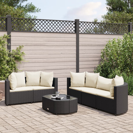 6-delige Loungeset met kussens poly rattan zwart - AllerleiShop