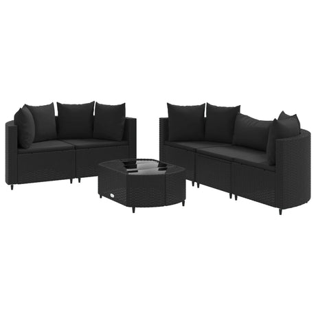 6-delige Loungeset met kussens poly rattan zwart - AllerleiShop