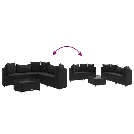 6-delige Loungeset met kussens poly rattan zwart - AllerleiShop