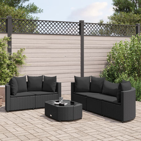 6-delige Loungeset met kussens poly rattan zwart - AllerleiShop