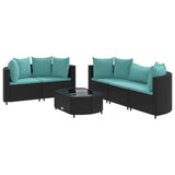 6-delige Loungeset met kussens poly rattan zwart - AllerleiShop