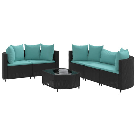 6-delige Loungeset met kussens poly rattan zwart - AllerleiShop