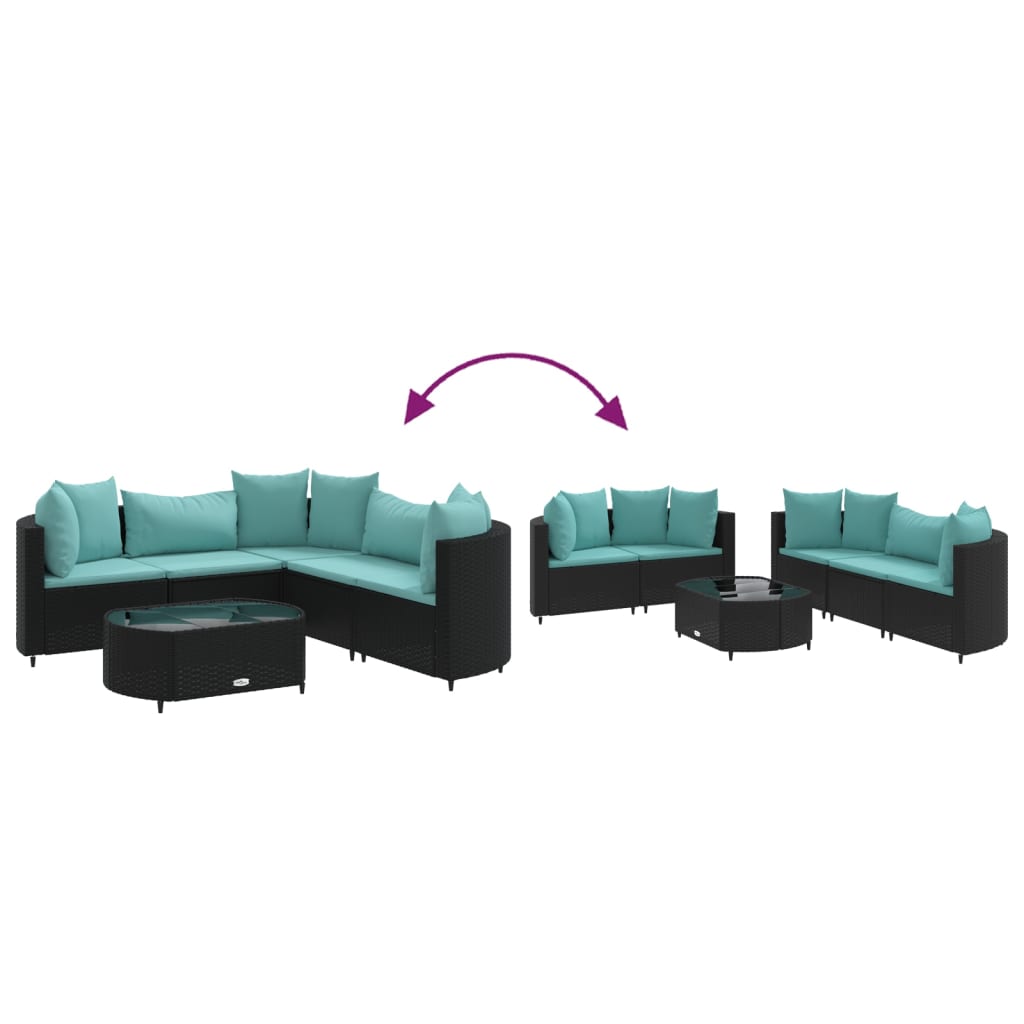 6-delige Loungeset met kussens poly rattan zwart - AllerleiShop