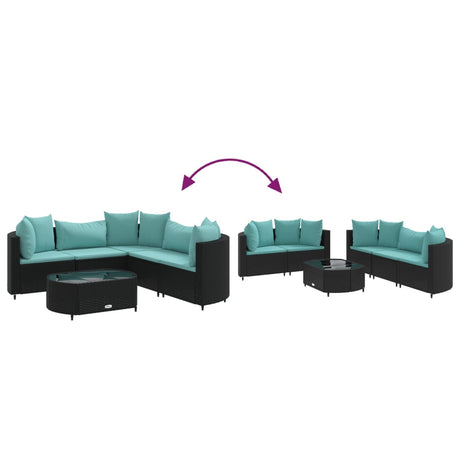 6-delige Loungeset met kussens poly rattan zwart - AllerleiShop