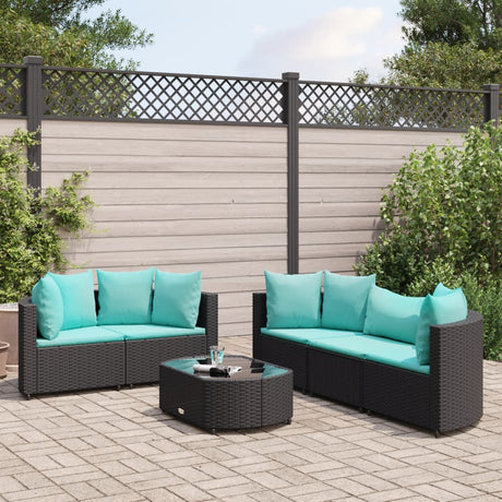 6-delige Loungeset met kussens poly rattan zwart - AllerleiShop