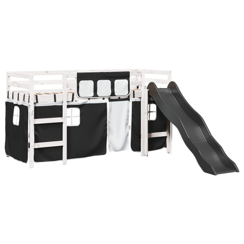 Kinderhoogslaper met gordijnen 80x200 cm massief grenenhout - AllerleiShop