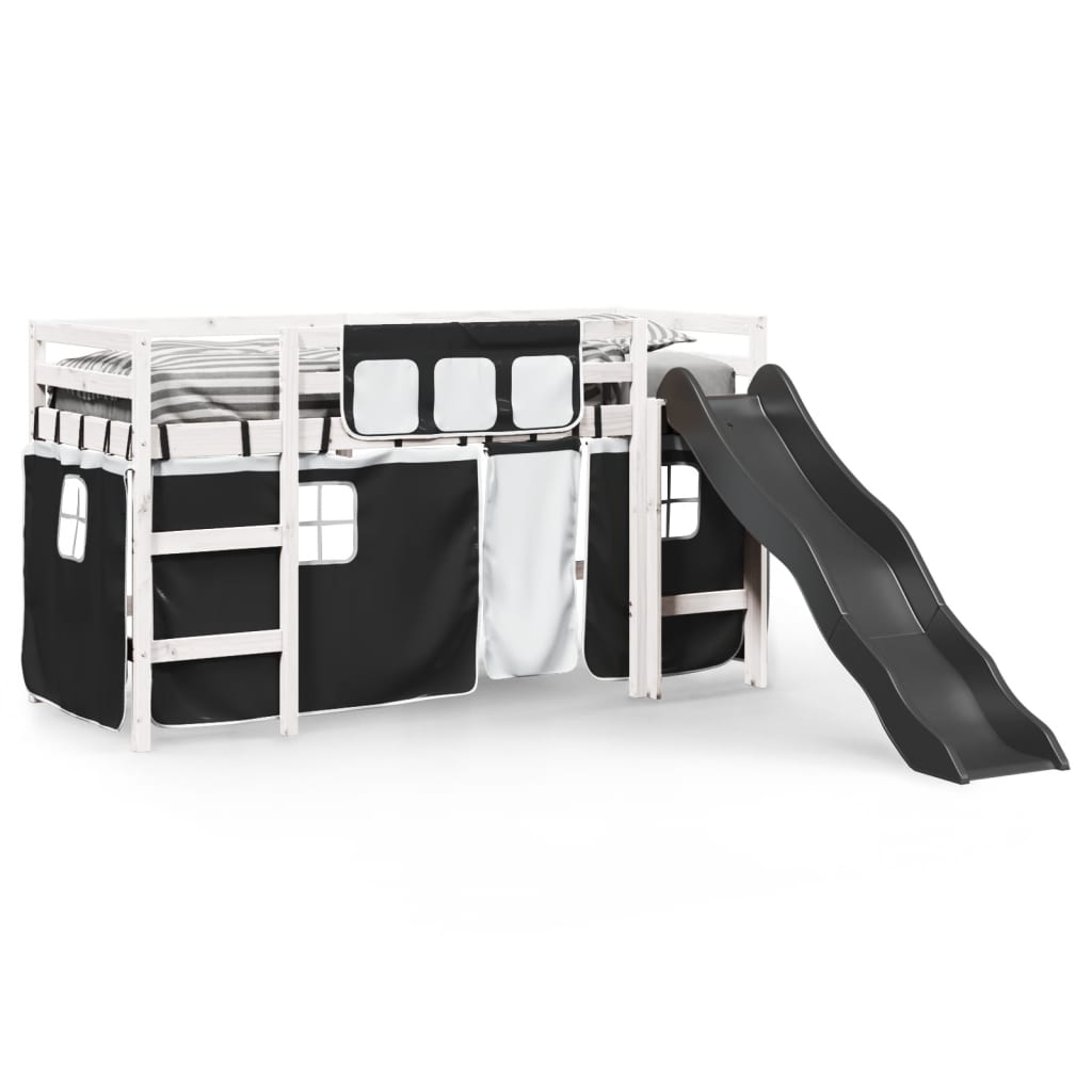 Kinderhoogslaper met gordijnen 80x200 cm massief grenenhout - AllerleiShop
