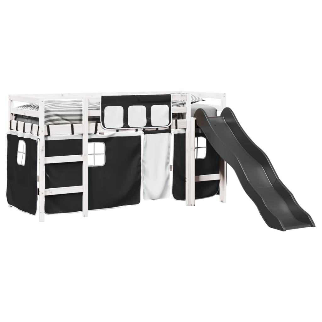 Kinderhoogslaper met gordijnen 80x200 cm massief grenenhout - AllerleiShop