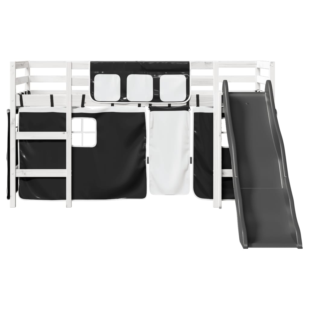 Kinderhoogslaper met gordijnen 80x200 cm massief grenenhout - AllerleiShop
