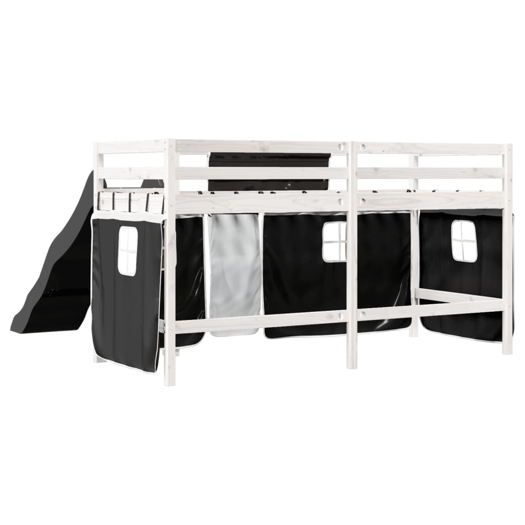 Kinderhoogslaper met gordijnen 80x200 cm massief grenenhout - AllerleiShop