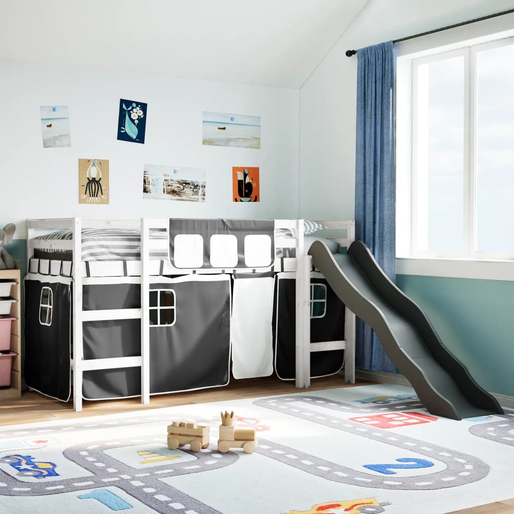 Kinderhoogslaper met gordijnen 80x200 cm massief grenenhout - AllerleiShop