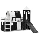 Kinderhoogslaper met toren 90x200 cm grenenhout wit en zwart - AllerleiShop