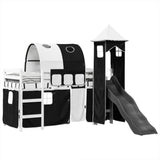 Kinderhoogslaper met toren 90x200 cm grenenhout wit en zwart - AllerleiShop
