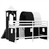 Kinderhoogslaper met toren 90x200 cm grenenhout wit en zwart - AllerleiShop
