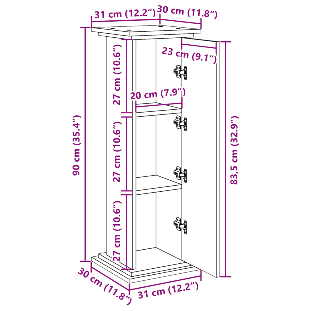 Sokkel met opbergruimte 31x30x90 cm bewerkt hout betongrijs - AllerleiShop