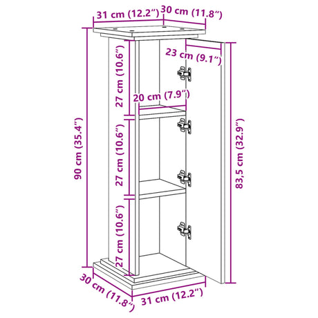 Sokkel met opbergruimte 31x30x90 cm bewerkt hout betongrijs - AllerleiShop