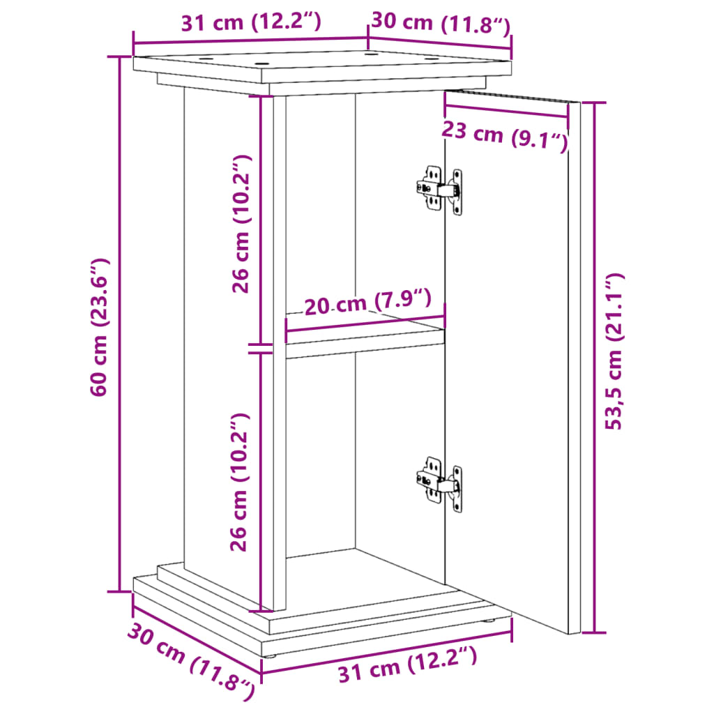 Sokkel met opbergruimte 31x30x60 cm bewerkt hout zwart - AllerleiShop