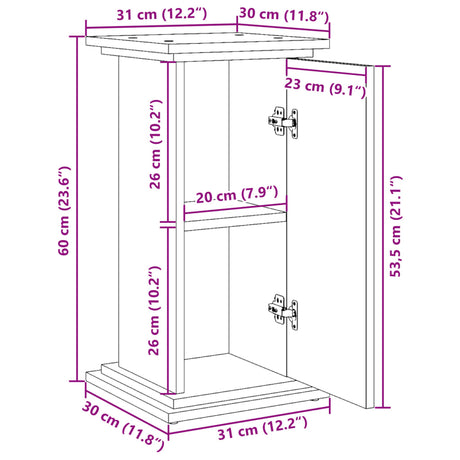 Sokkel met opbergruimte 31x30x60 cm bewerkt hout betongrijs - AllerleiShop