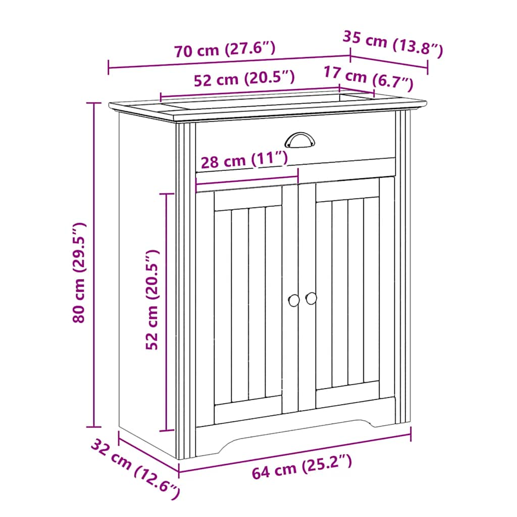 Wastafelkast BODO 70x35x80 cm wit - AllerleiShop