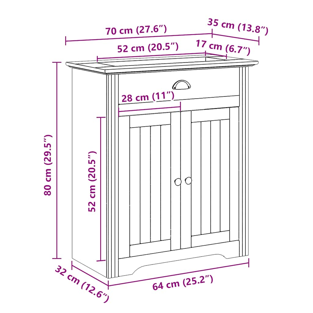 Wastafelkast BODO 70x35x80 cm wit en bruin - AllerleiShop