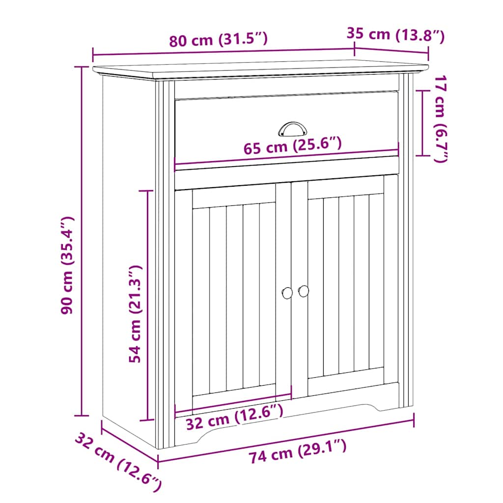 Gangkast BODO 80x35x90 cm wit en bruin - AllerleiShop