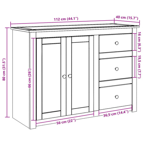 Dressoir met lades Panama 112x40x80 cm massief grenenhout - AllerleiShop