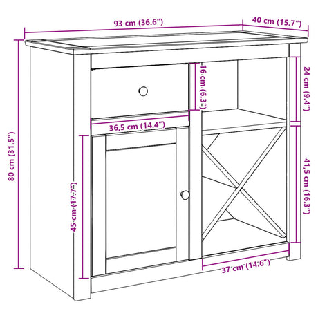 Dressoir met lade Panama 93x40x80 cm massief grenenhout - AllerleiShop