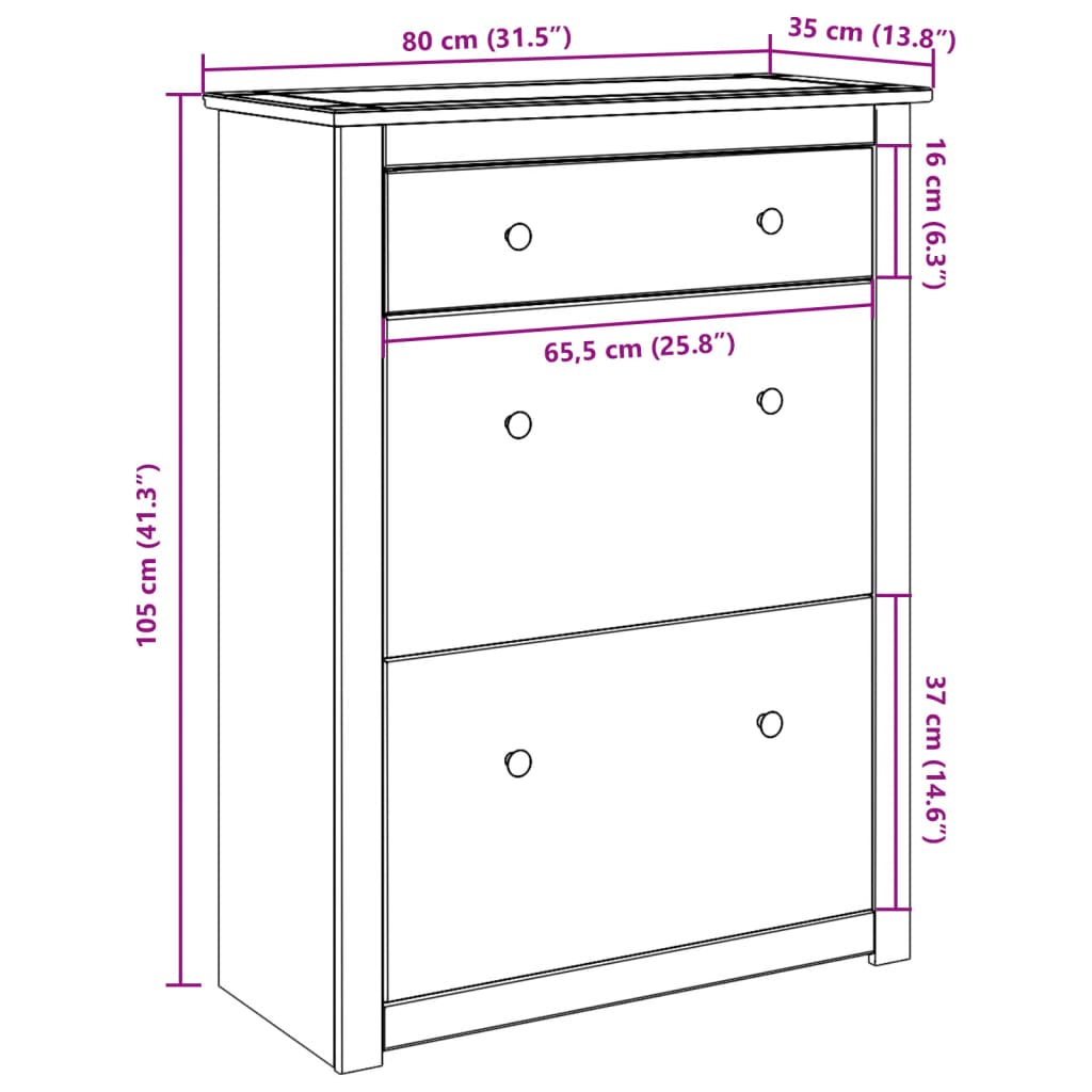 Schoenenkast Panama 80x35x105 cm massief grenenhout - AllerleiShop