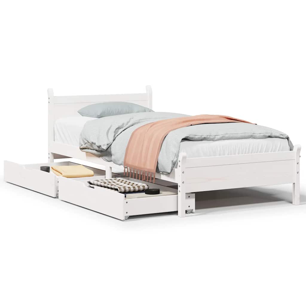 Bedframe zonder matras massief grenenhout wit 90x200 cm