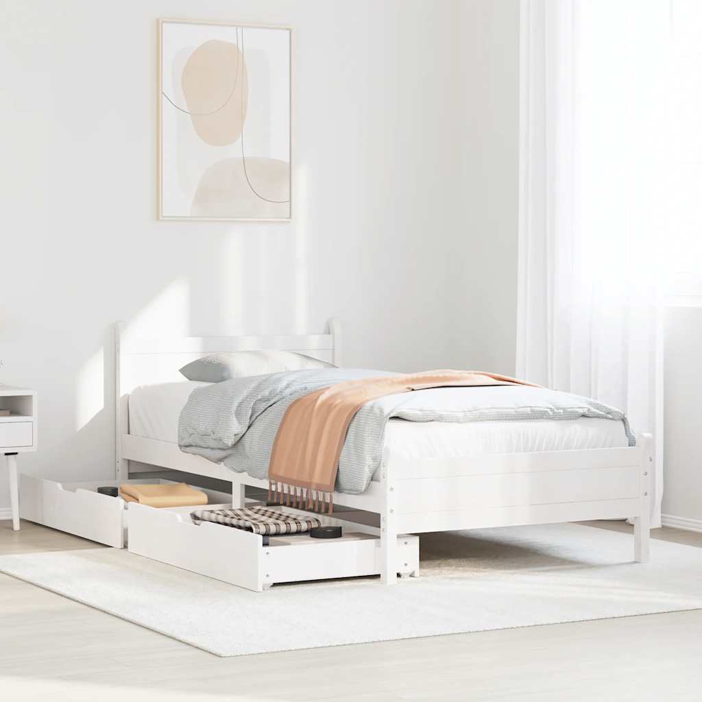 Bedframe zonder matras massief grenenhout wit 90x200 cm