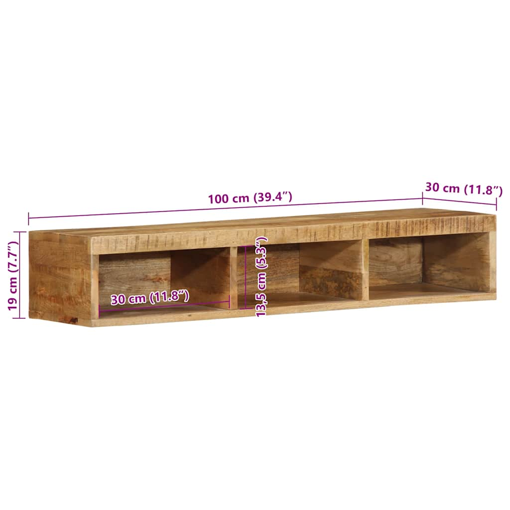 Tv-meubel wandmontage 100x30x19 cm massief ruw mangohout - AllerleiShop