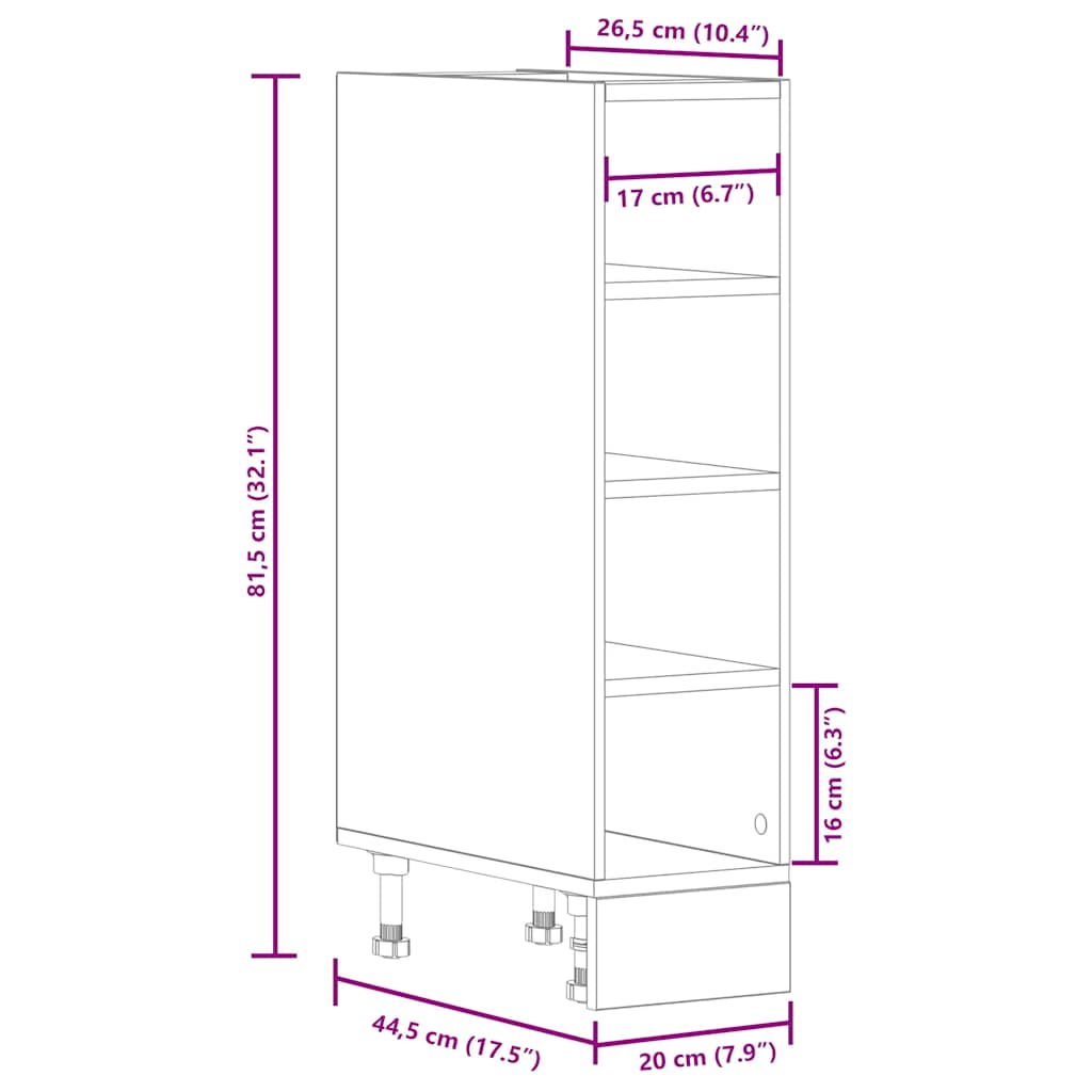 Onderkast 20x44,5x81,5 cm bewerkt hout zwart - AllerleiShop