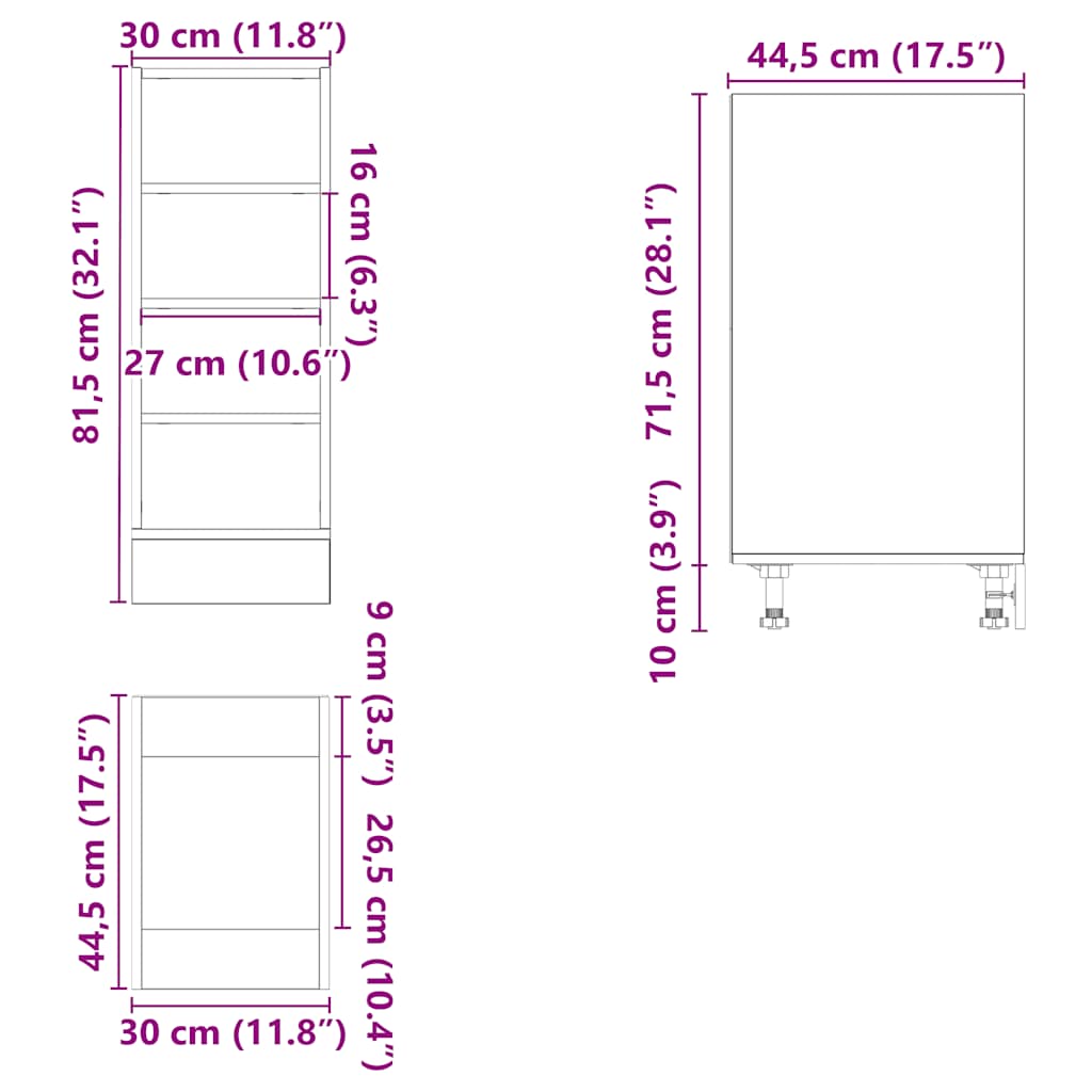 Onderkast 30x44,5x81,5 cm bewerkt hout zwart - AllerleiShop