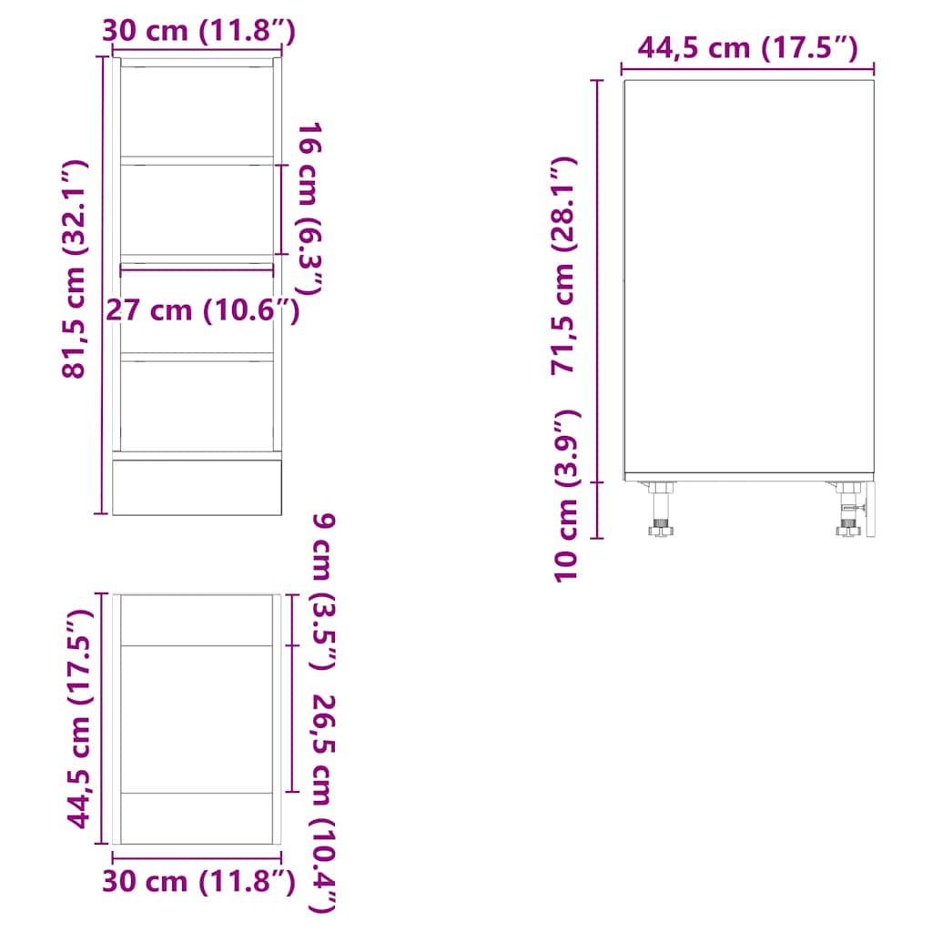 Onderkast 30x44,5x81,5 cm bewerkt hout gerookt eikenkleurig - AllerleiShop