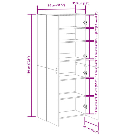 Schoenenkast 80x35,5x180 cm bewerkt hout oud houtkleurig - AllerleiShop