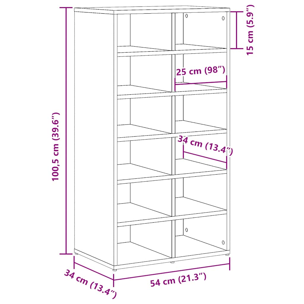 Schoenenrek 54x34x100,5 cm bewerkt hout artisanaal eikenkleur - AllerleiShop