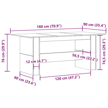 Eettafel 180x90x76 cm bewerkt hout oud houtkleurig - AllerleiShop