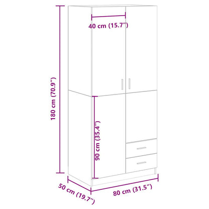 Kledingkast 80x52x180 cm bewerkt hout artisanaal eikenkleurig - AllerleiShop