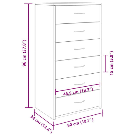 Dressoir met 6 lades 50x34x96 cm bewerkt hout oud houtkleurig - AllerleiShop