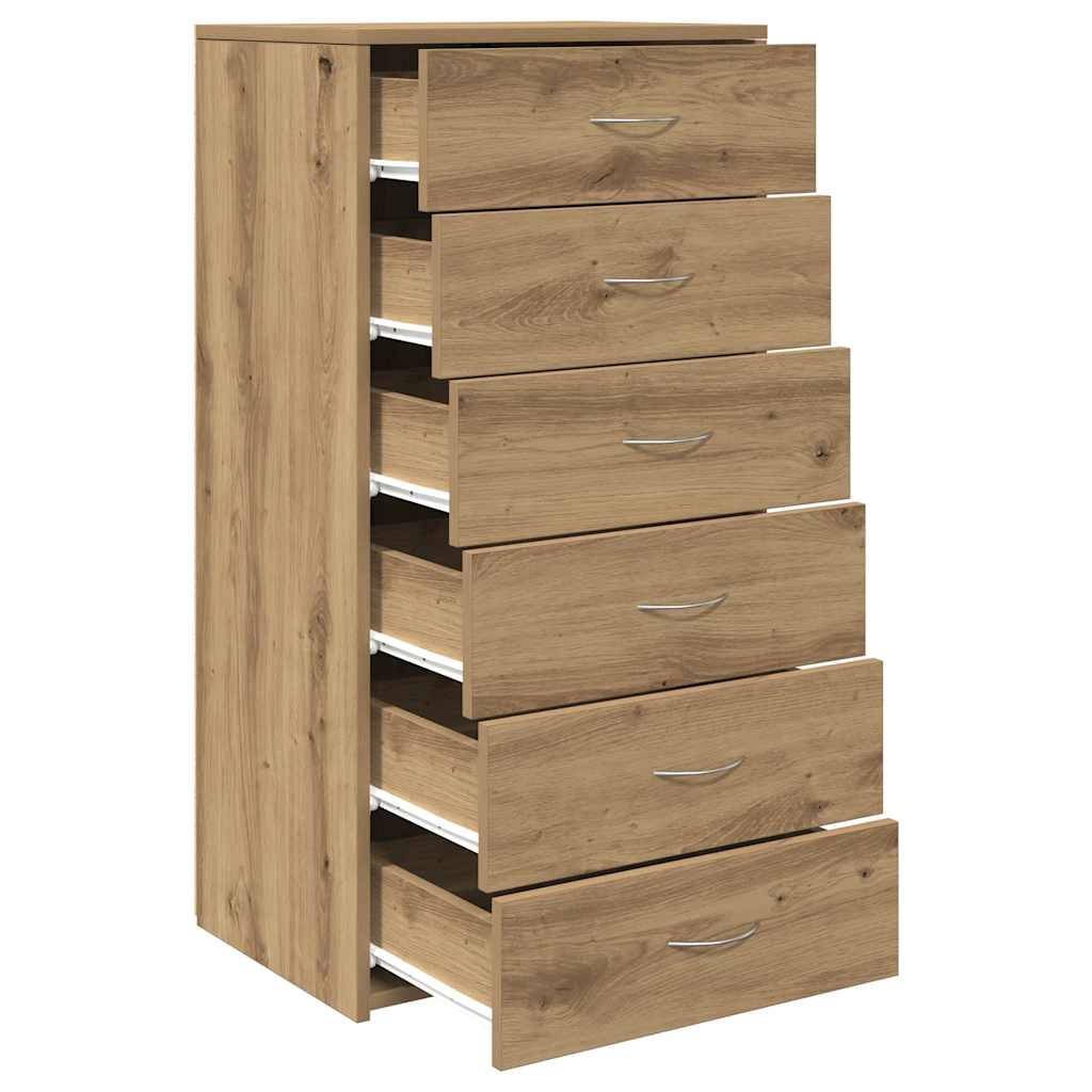 Dressoir met 6 lades 50x34x96 cm bewerkt hout artisanaal eiken - AllerleiShop