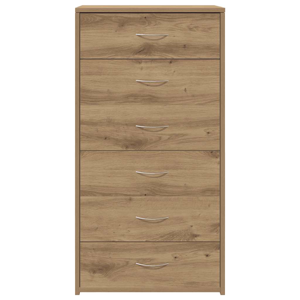 Dressoir met 6 lades 50x34x96 cm bewerkt hout artisanaal eiken - AllerleiShop