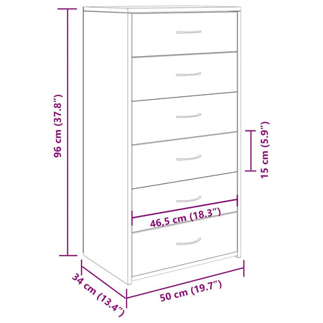 Dressoir met 6 lades 50x34x96 cm bewerkt hout artisanaal eiken - AllerleiShop