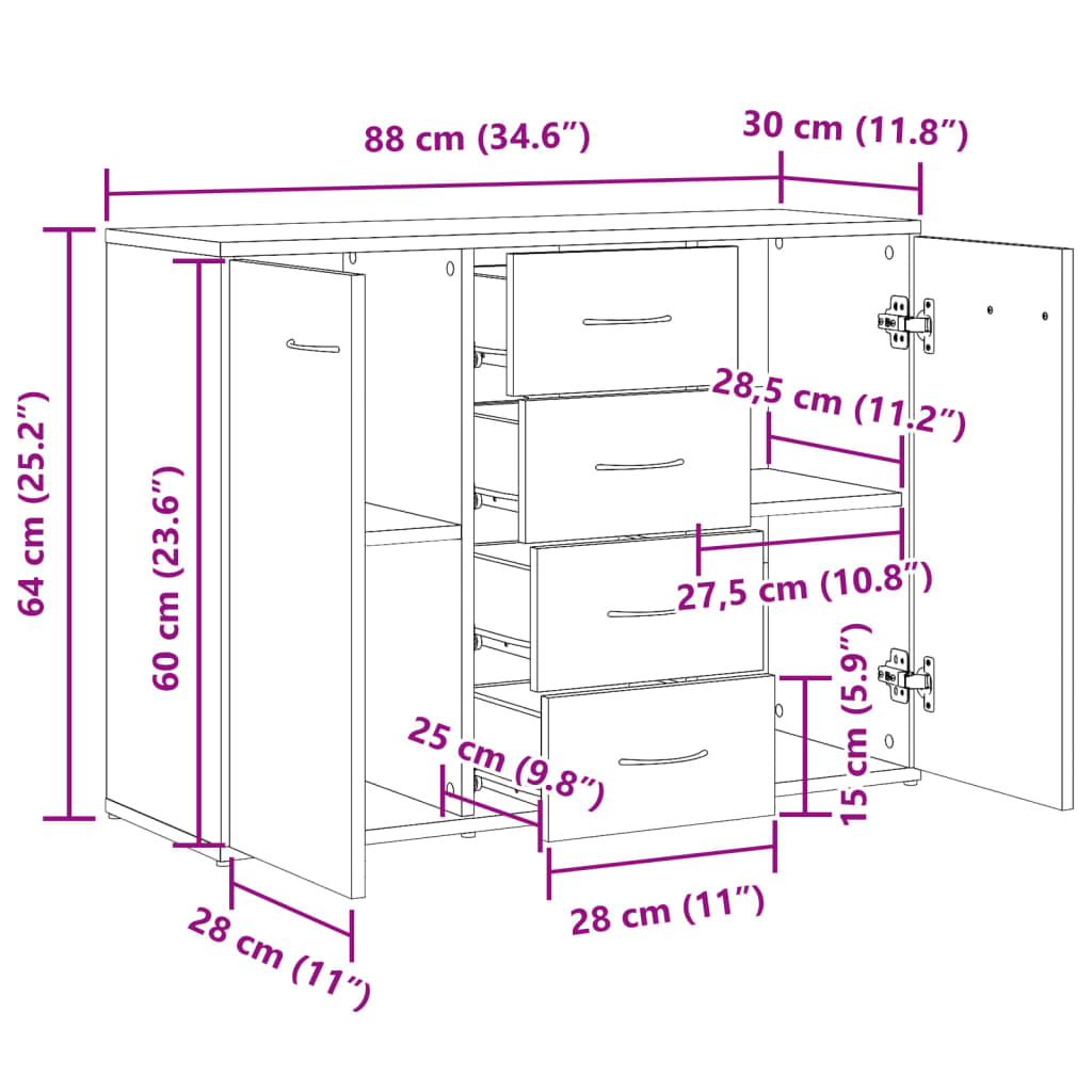 Dressoir 88x30x64 cm bewerkt hout artisanaal eikenkleur - AllerleiShop