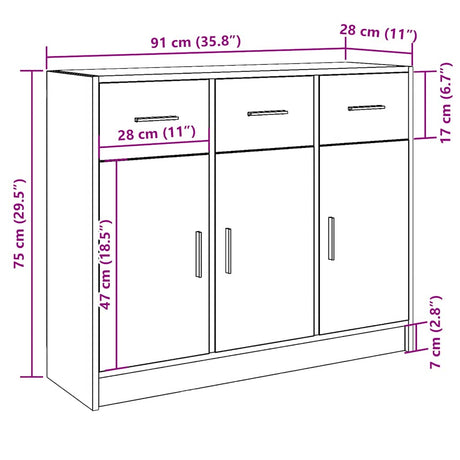 Dressoir 91x28x75 cm bewerkt hout oud houtkleurig - AllerleiShop