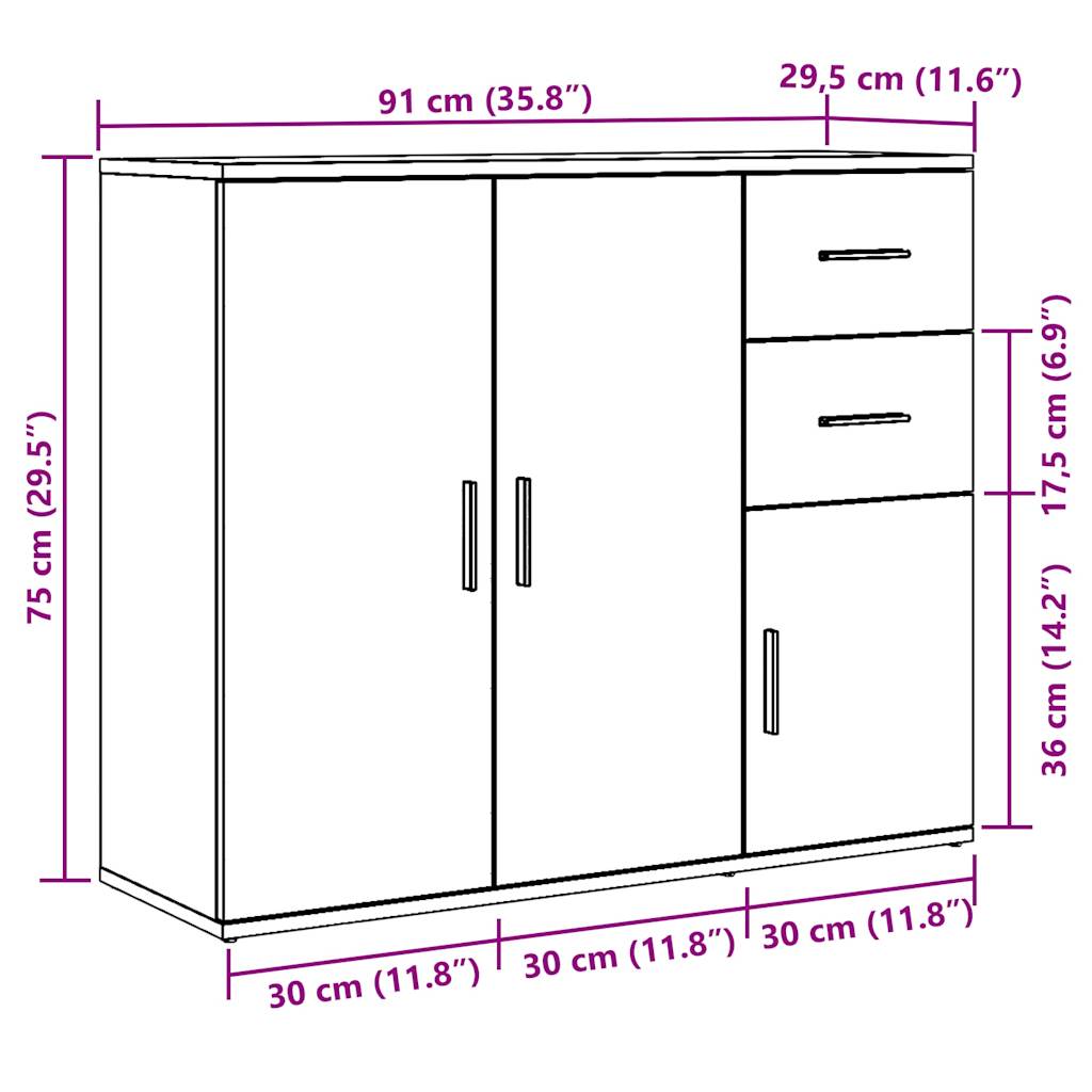 Dressoir 91x29,5x75 cm bewerkt hout oud houtkleurig - AllerleiShop