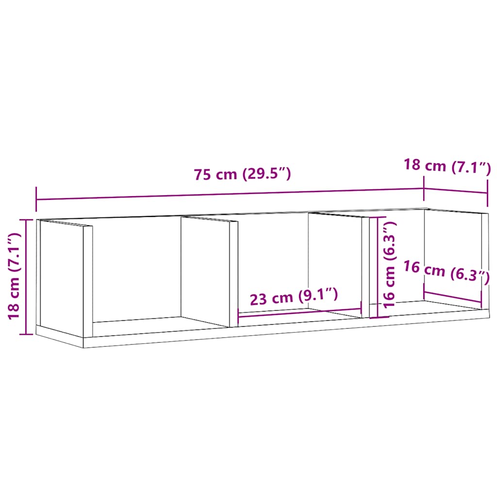 CD-wandschap 75x18x18 cm bewerkt hout artisanaal eikenkleurig - AllerleiShop