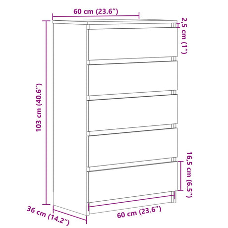 Ladekast 60x36x103 cm bewerkt hout oud houtkleurig - AllerleiShop